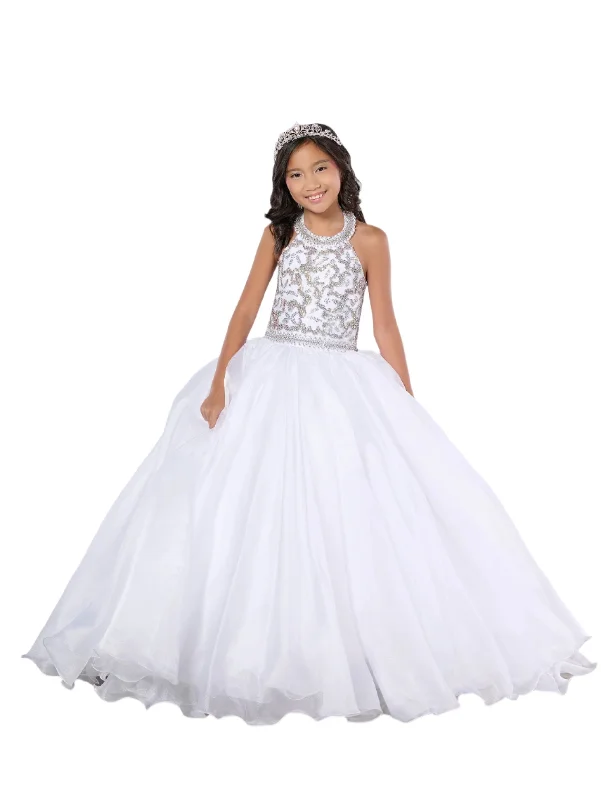 Act Fast Tiffany Princess 13786 Size 10 White Girls Pageant Dress Crystal Bodice Ballgown A Line High Neck Formal