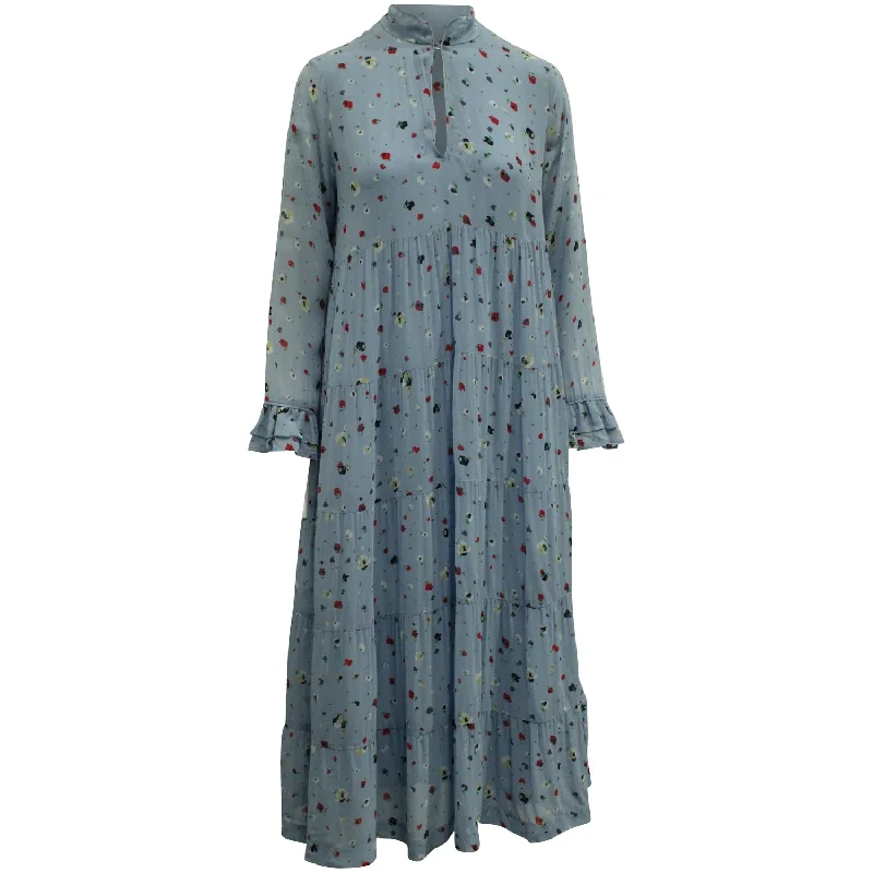 Online Only Ganni Floral Maxi Dress in Powder Blue Viscose