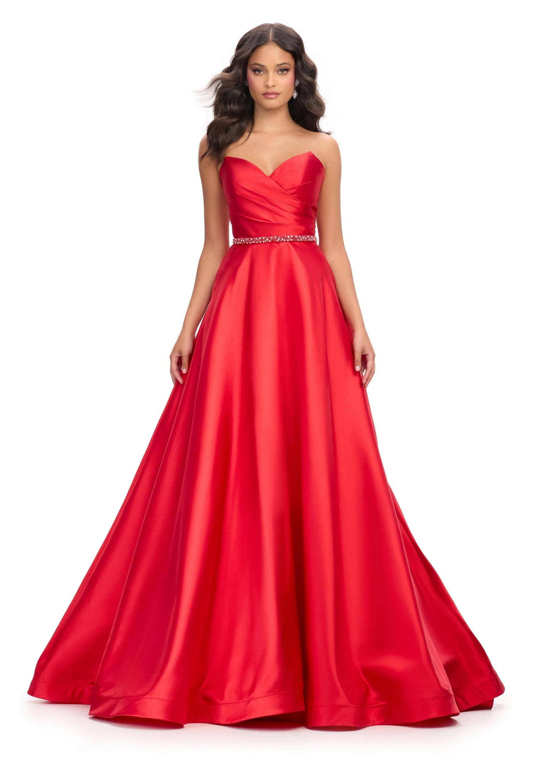 Price Reduction Ashley Lauren 11773 Size 10 Red Strapless Ballgown Pageant Dress V Neck Formal Evening Gown Prom