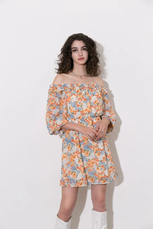 YEAR-End Clearance Floral Off The Shoulder Mini Dress