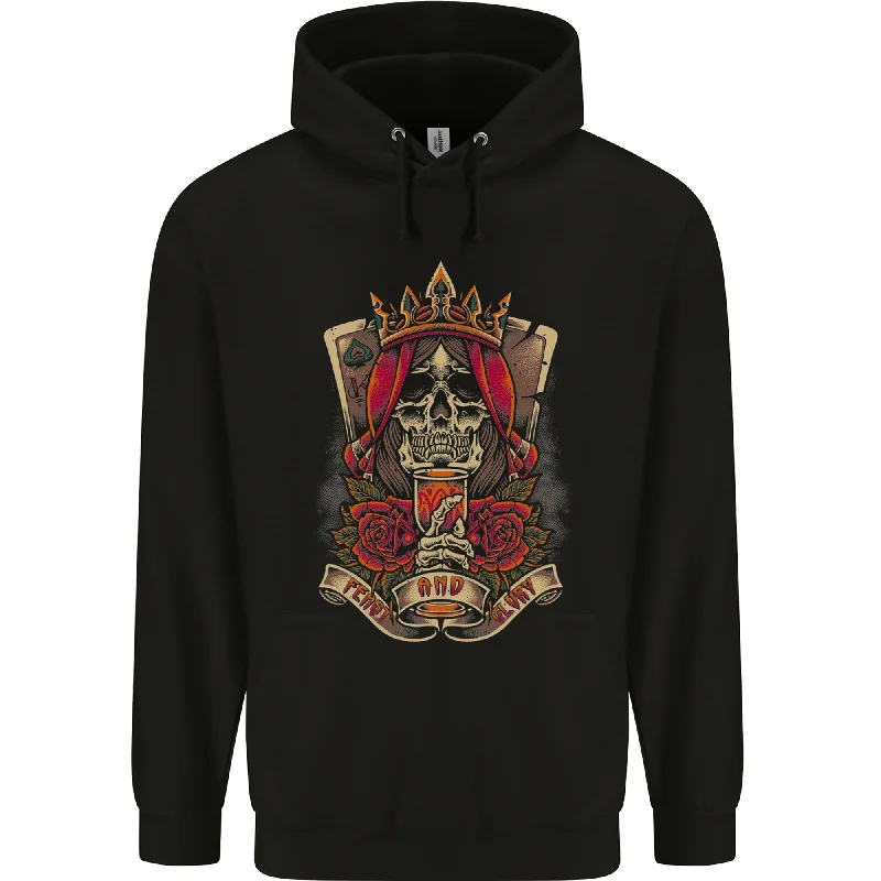 Super Sale Skull King Playing Cards Biker Motorbike Mens 80% Cotton Hoodie