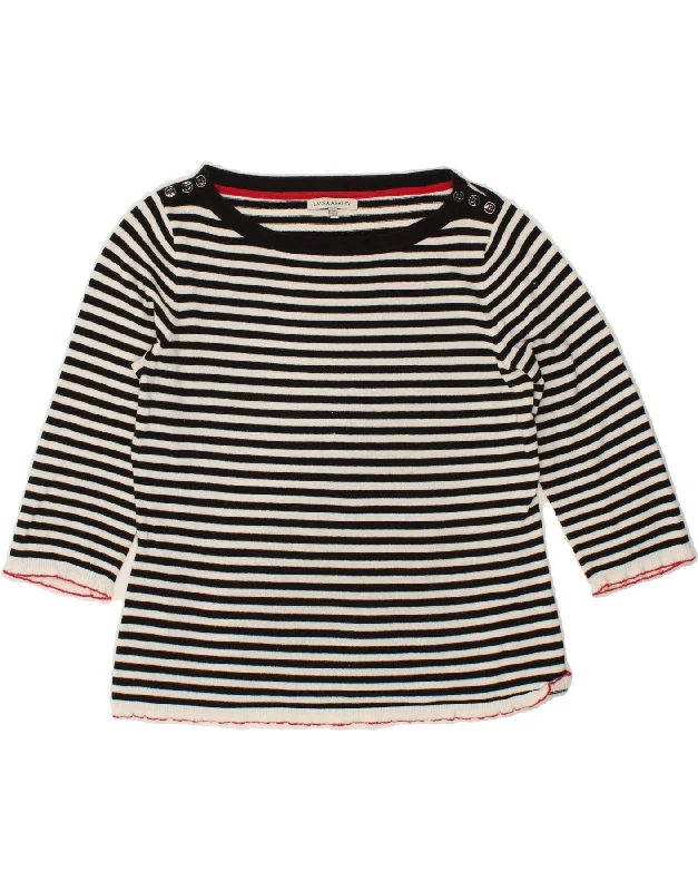 Inventory Reduction LAURA ASHLEY Womens Boat Neck Jumper Sweater UK 16 Large Navy Blue Striped