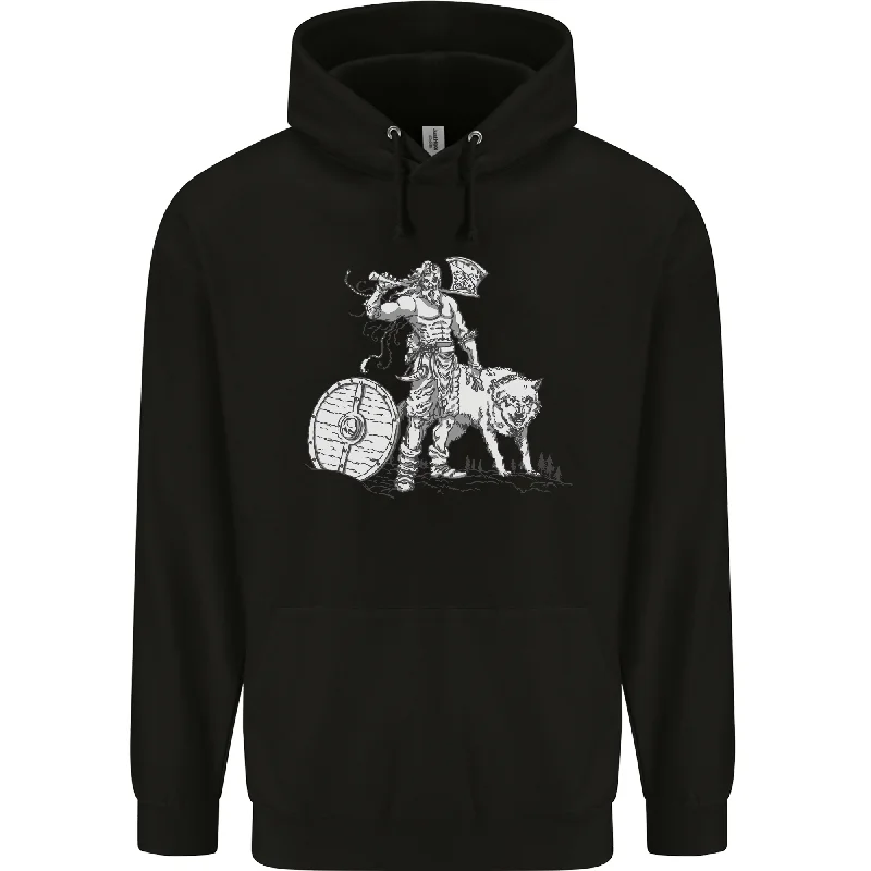 Can't Miss Viking With a Wolf and Shield Thor Valhalla Mens 80% Cotton Hoodie