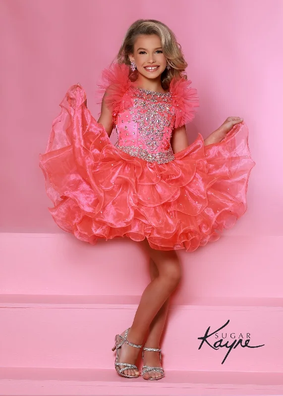 Year-End Clearance Sugar Kayne C211 Short Ruffle Cupcake Pageant Dress Crystal High Neck Girls Gown