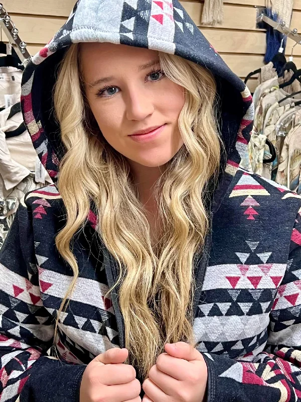 Price Reduction Southwestern Long Fleece Hooded Jacket