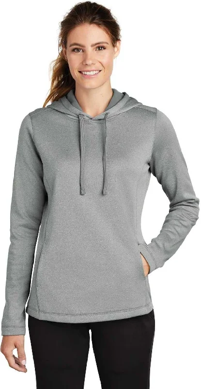 Now or Never Sport-Tek LST264 Ladies PosiCharge Sport-Wick Heather Fleece Hooded Pullover - Dark Silver Heather