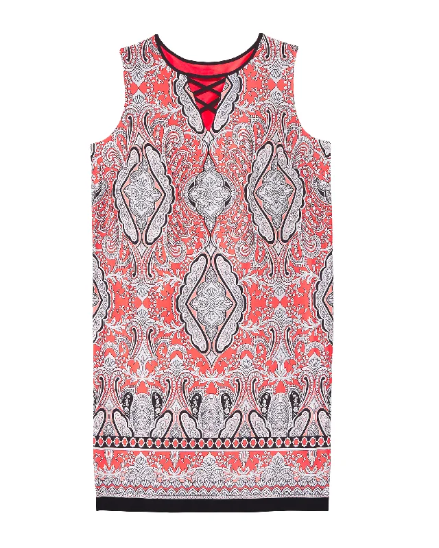 Get It Before It’s Gone Petail Lattice Detail Sleeveless Dress | Coral / Navy