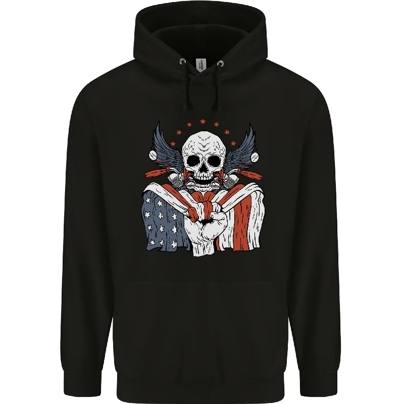 Exclusive Savings USA Biker Skull Motorcycle Motorbike Flag Mens 80% Cotton Hoodie