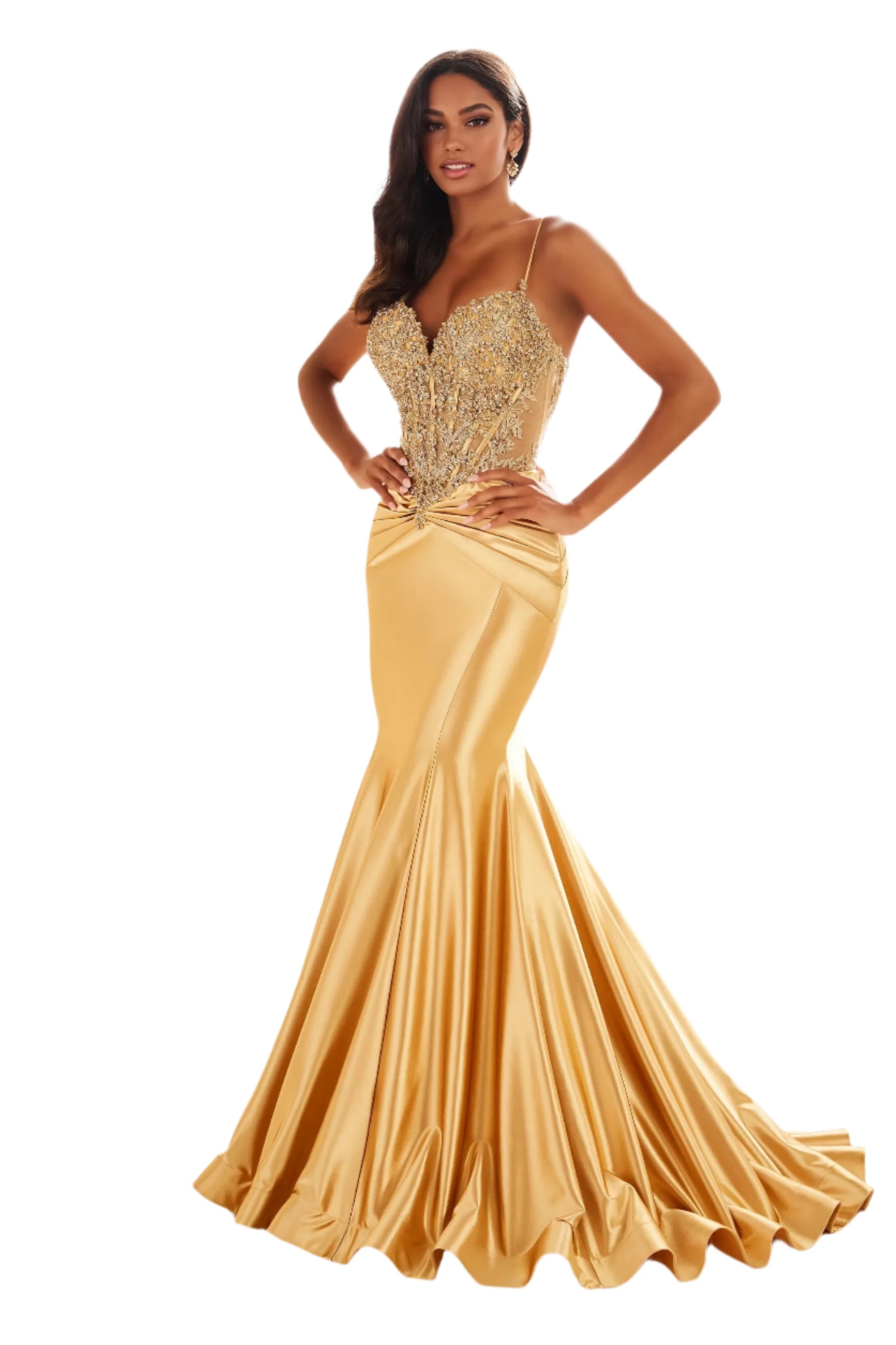 Daily Specials Ellie Wilde EW36004 Size 0 Gold Sheer Sequin Lace Mermaid Prom Dress Pageant Gown Train Formal evening gown