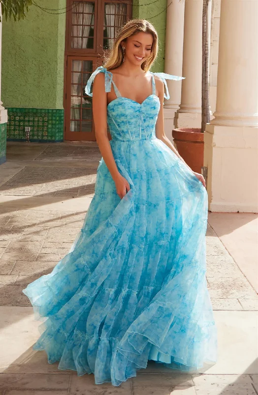 Stock Up and Save Nox Anabel T1501 Size 10 Ocean Print A Line Bow Boho Prom Dress Formal Evening Gown Corset Formal