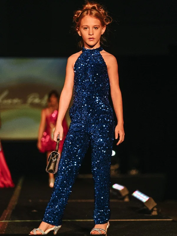 Mega Deal Marc Defang 5022 Size 6 Hot Pink Girls Velvet Sequin Pageant Jumpsuit Fun Fashion High Neck
