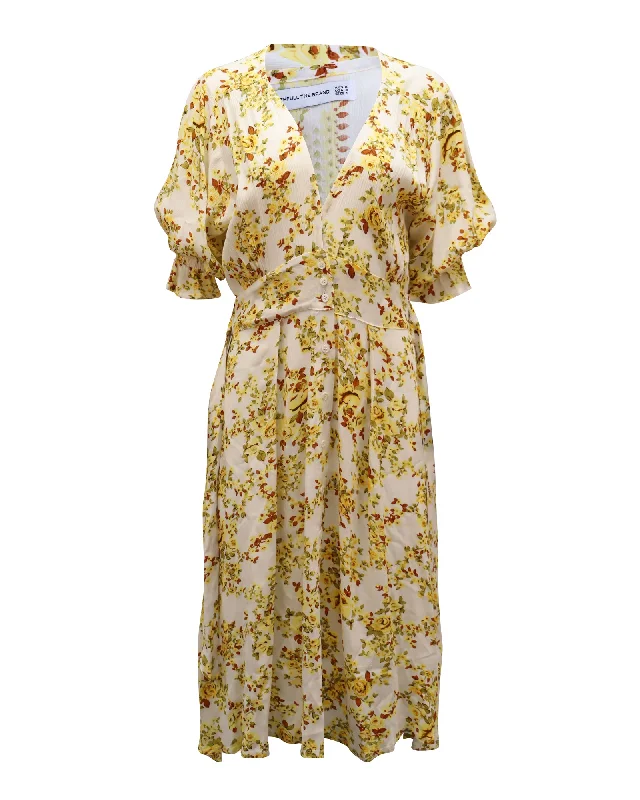 Big Savings Faithfull The Brand Rafa Floral-Print Button-Front Puff Sleeve Midi Dress in White Rayon