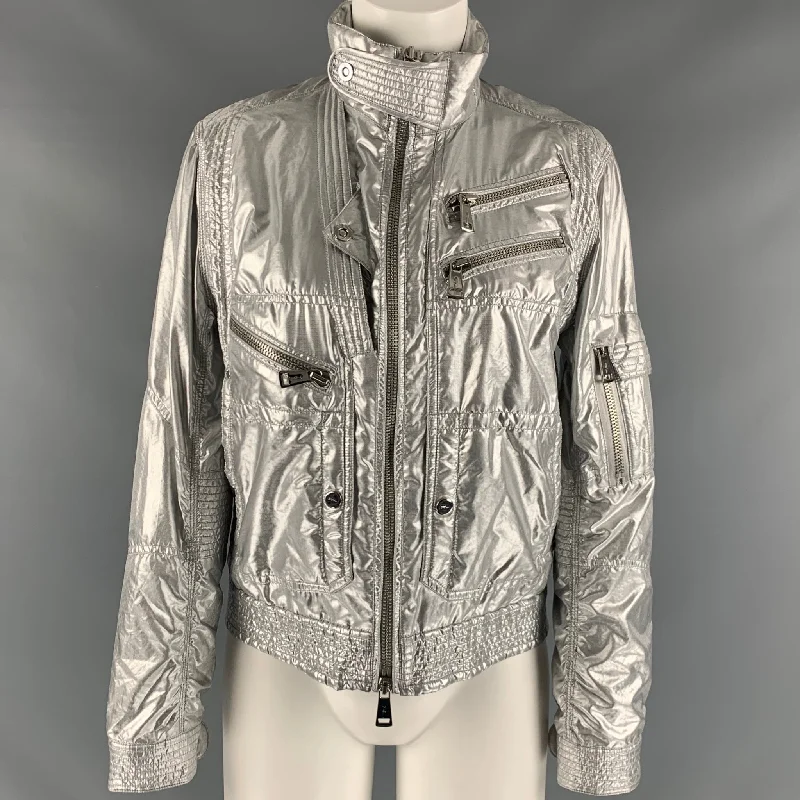 Take Advantage RALPH LAUREN Size 8 Silver Nylon Blend Metallic Zip Up Jacket