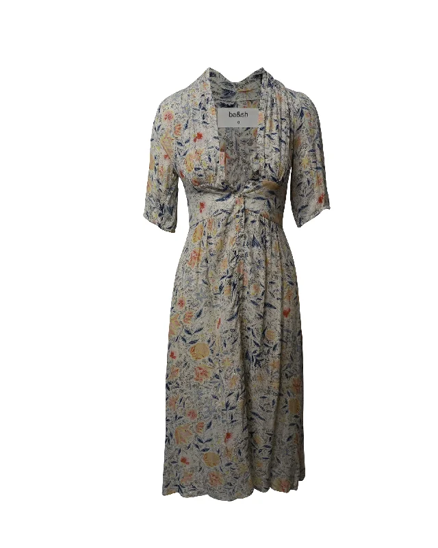 Special Savings Ba&Sh Floral Print Deep V-neck Midi Dress in Multicolor Viscose