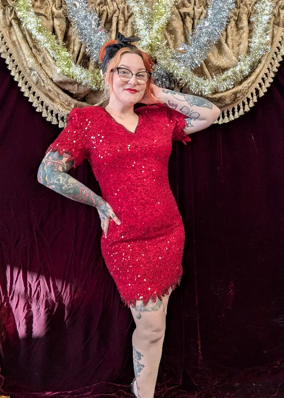 Buy Now Vintage 90s Red Beaded Silk Dress