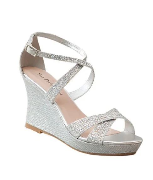 Midnight Sale Paige Glitter Wedge Crystal Prom High Heel Strap Formal Evening Shoe Wrap Open Toe