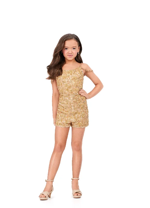 Hot Deal Ashley Lauren Kids 8195 Spaghetti Strap Girls Romper Fully beaded With Off The Shoulder Detail
