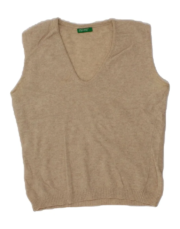 Season Finale Sale BENETTON Womens Vest Tank Top UK 12 Medium Beige New Wool