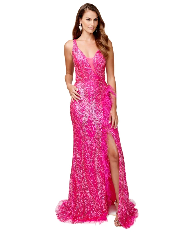 Exclusive Savings Nina Canacci 9158 Size 2,4 Flamingo Beaded Feather Formal Dress Backless Corset Slit Formal Gown Sheer