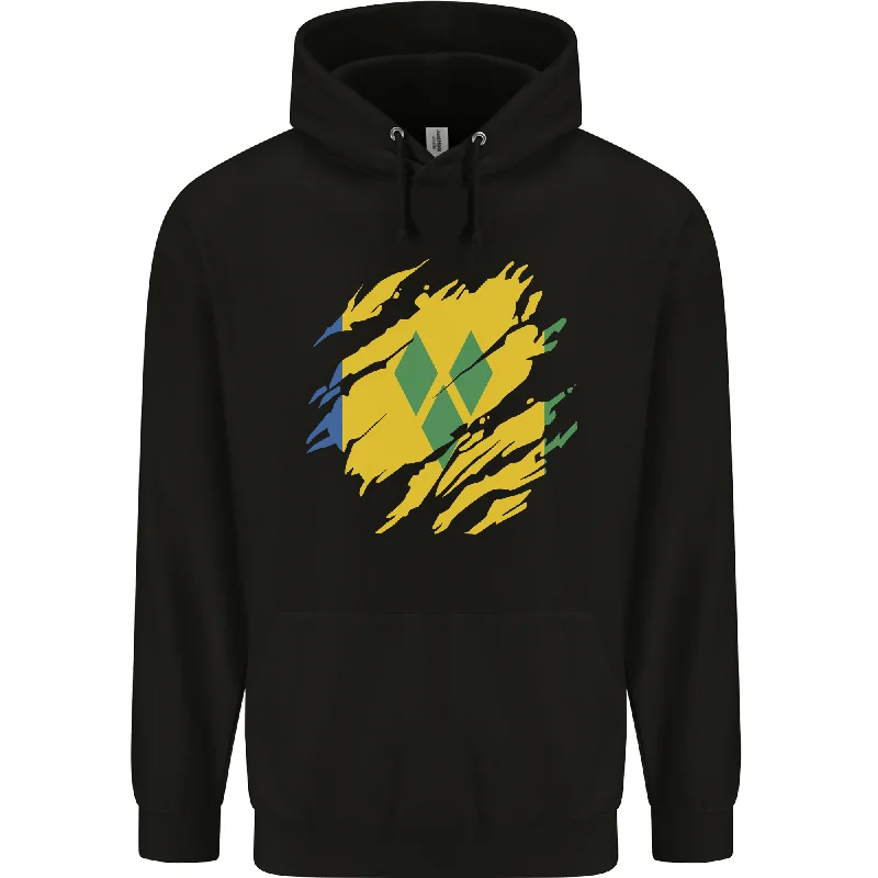 New Markdowns Torn Saint Vincent and Grenadines Flag Football Mens 80% Cotton Hoodie