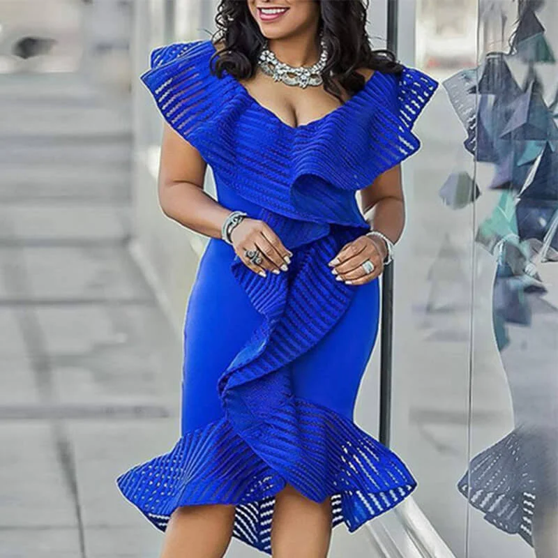 Instant Discount Tight Ruffle Hem Midi Dress