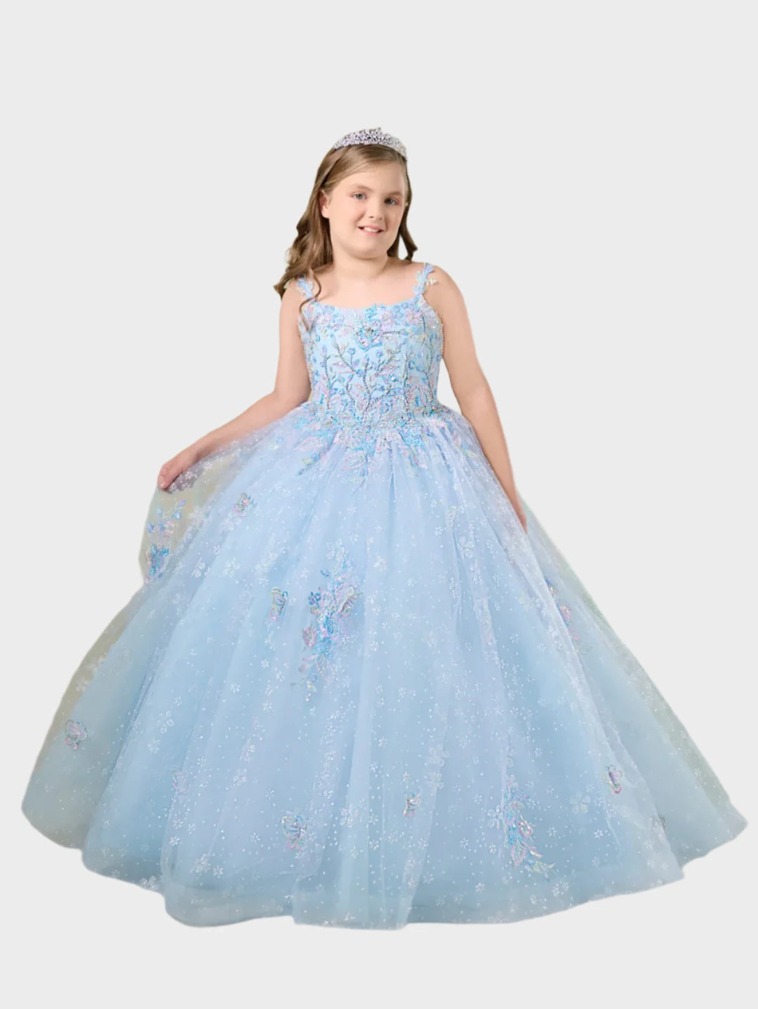 Today’s Special Tiffany Princess 13759 Size 2 Sky Girls Pageant Dress Butterfly Scoop Neck Crystal Corset Long Gown