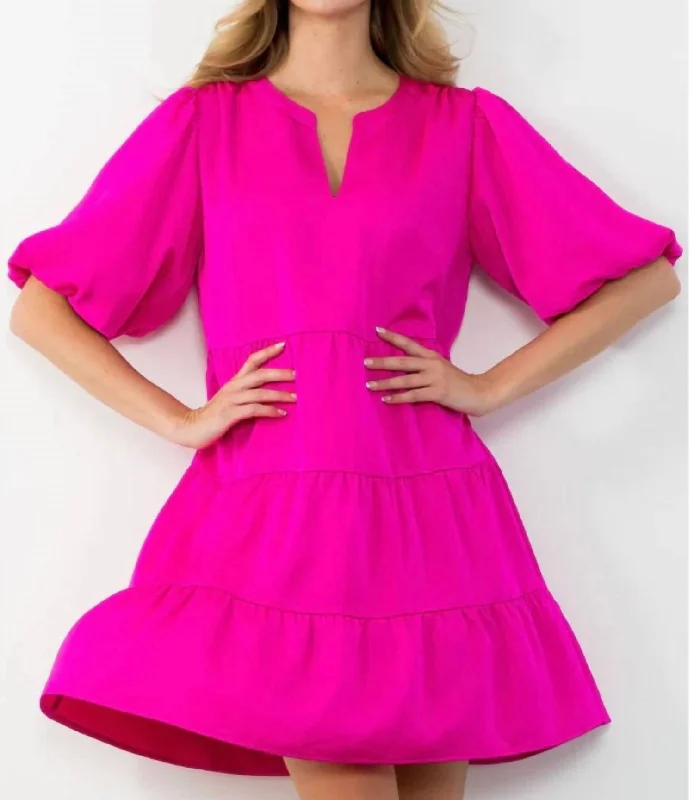 Year-End Sale Tessa Tiered Dress In Hotty Pink