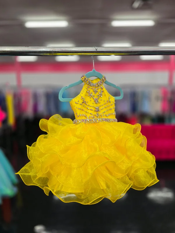 Price Reduction Sugar Kayne C200 Size 18M Yellow Short Ruffle Girls High Neck Cupcake Corset Pageant Dress Rhinestone
