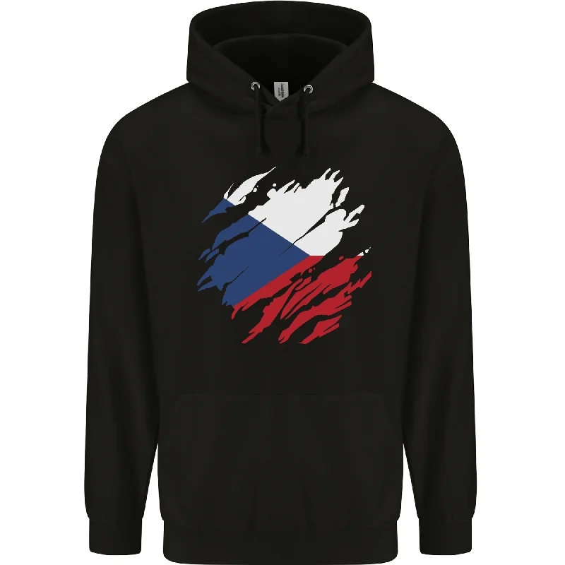 Early Access Torn Czechia Flag Czech Republic Day Football Mens 80% Cotton Hoodie