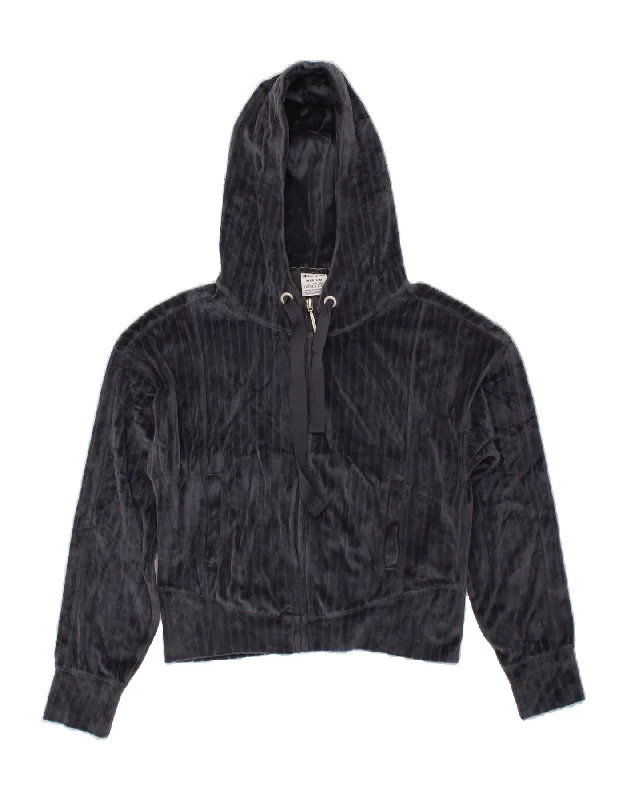 Bargain Blast CHAMPION Womens Crop Zip Hoodie Sweater UK 14 Medium Navy Blue Cotton