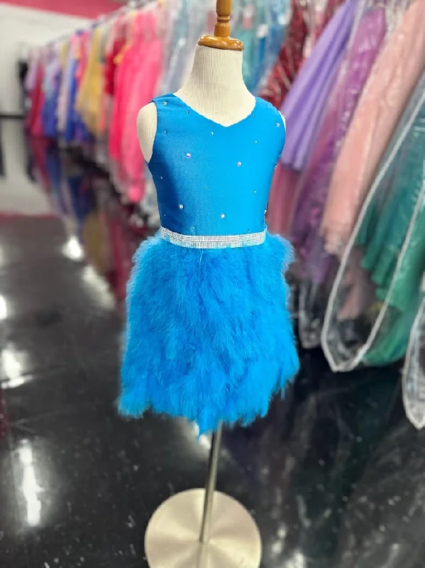 New Arrival Marc Defang 5072 Size 4, 8 Blue Girls Dress Short Feather Skirt Scoop Neckline Embellished Top and Waistline New Arrival Marc Defang 5072 Size 4, 8 Blue Girls Dress Short Feather Skirt Scoop Neckline Embellished Top and Waistline