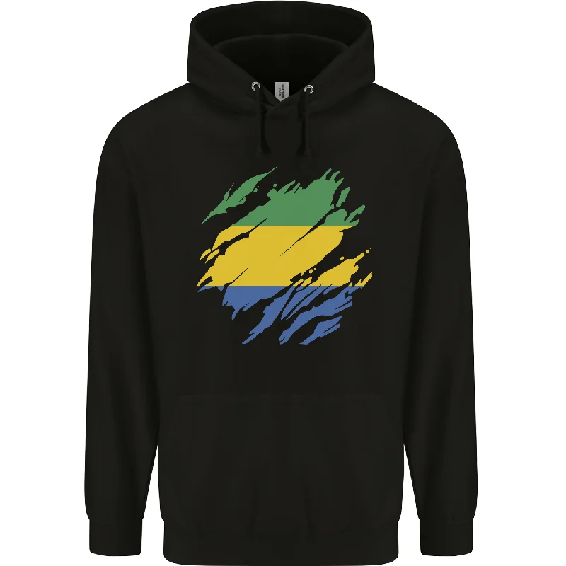 Shop and Save Torn Gabon Flag Gabonese Day Football Mens 80% Cotton Hoodie