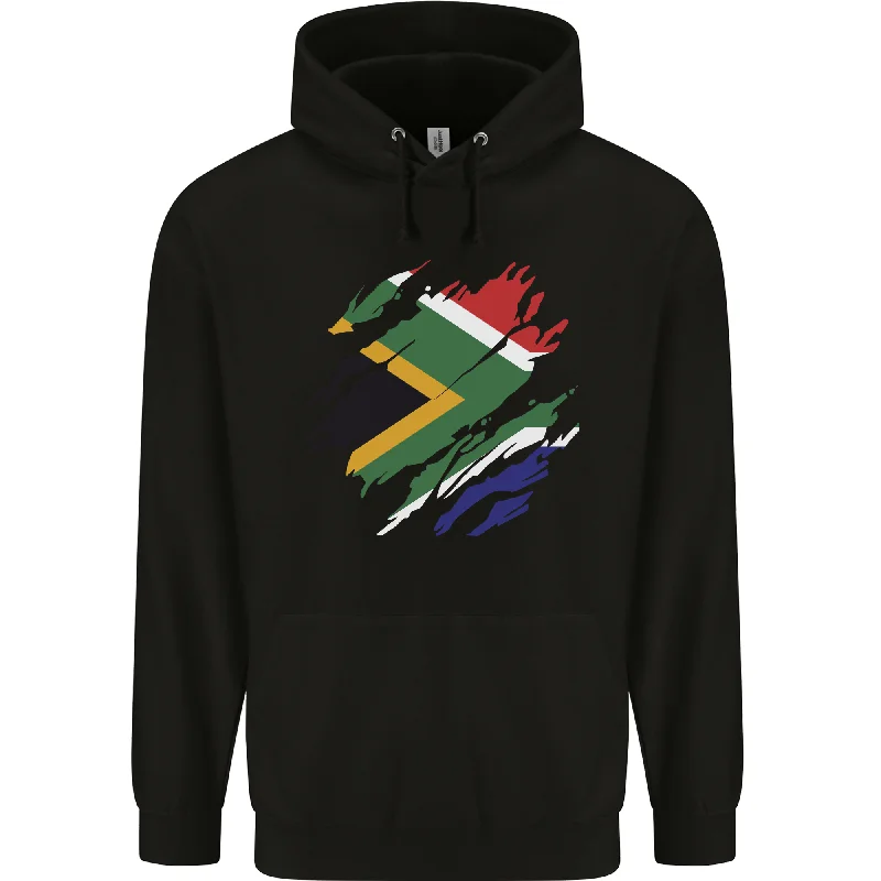 Super Bargain Torn South African Flag Africa Day Football Mens 80% Cotton Hoodie