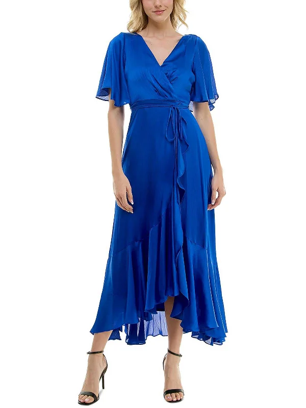 Savings Event Womens Faux Wrap Hi-Low Evening Dress