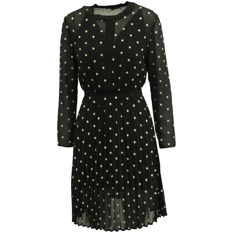 Quick Sale Maje Sheer Floral Long-Sleeve Dress in Black Polyester