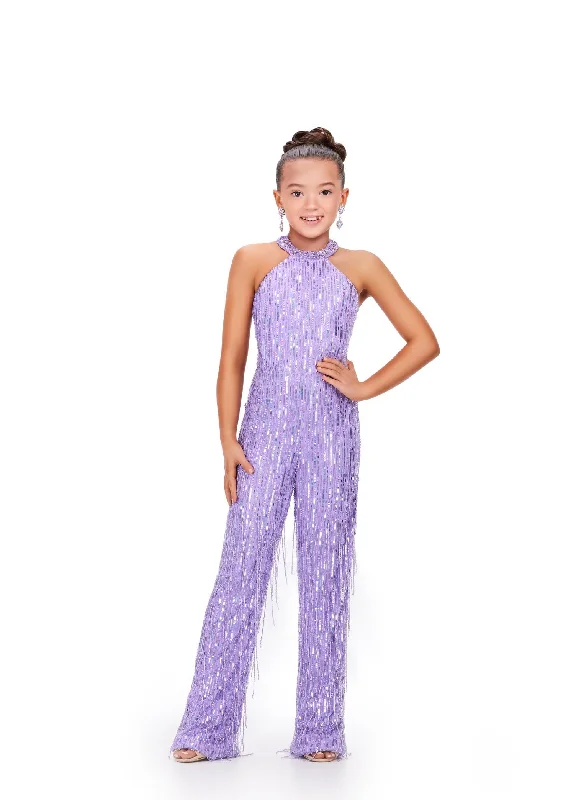 Seasonal Sale Ashley Lauren Kids 8194 Girls Pageant Jumpsuit Fully Beaded Halter Top Fringe Jumpsuit
