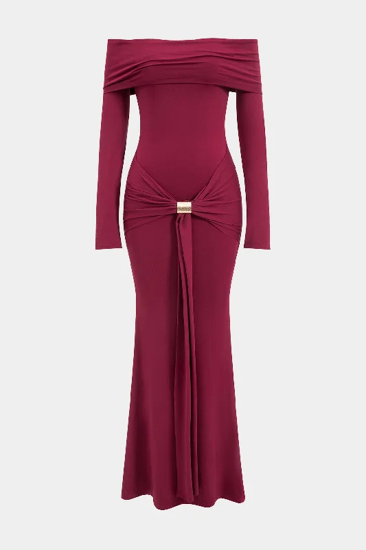 Limited Time Discount Metallic Detail Off Shoulder Long Sleeve Maxi Dress