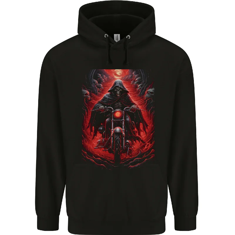 Overstock Skull Biker Motorcycle Motorbike Grim Reaper 8 Mens 80% Cotton Hoodie