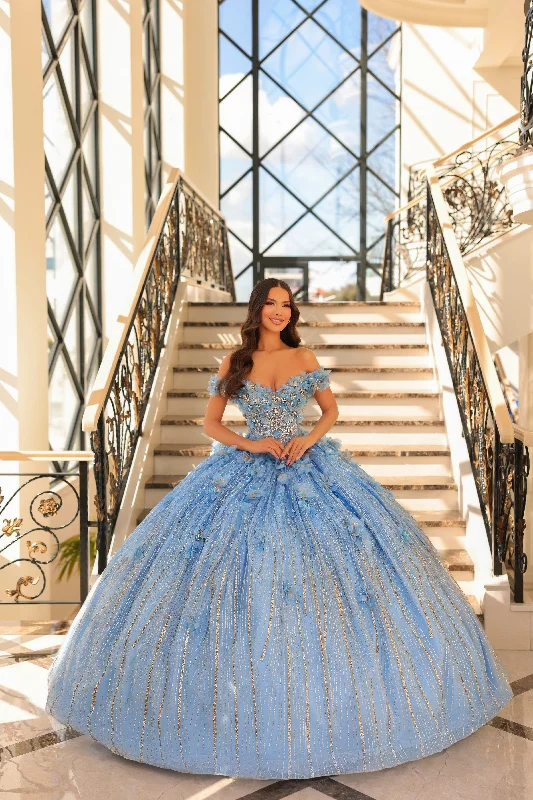 Huge Discounts Amarra 54226 Size 6 Sky Blue Floral Quinceanera Dress Off the Shoulder Bow Ballgown Train Crystals Corset