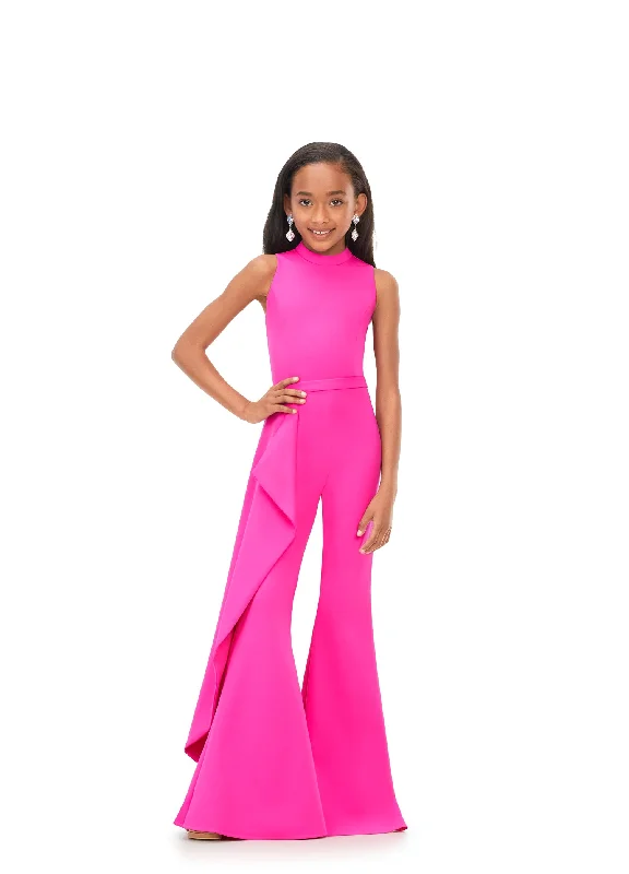 Crazy Savings Ashley Lauren Kids 8158 Girls Pageant Jumpsuit with Ruffle Side Scuba High Neckline