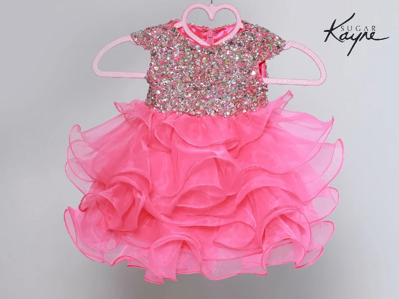 Super Deal Sugar Kayne C201 Girls Ruffle Cupcake Pageant Dress Crystal Bodice Cap Sleeve Gown