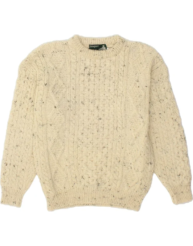Daily Deals INISFREE Womens Crew Neck Jumper Sweater UK 10 Small Beige Flecked Wool
