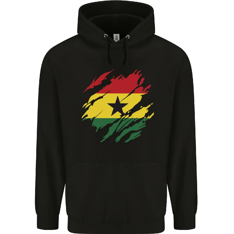 Stock Clearance Torn Ghana Flag Ghanaian Day Football Mens 80% Cotton Hoodie