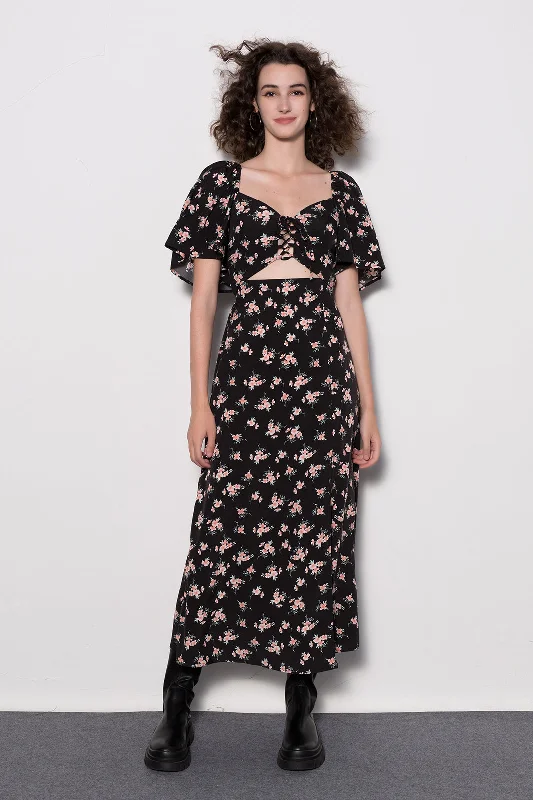 Doorbuster Deal Floral Tie Front Midi Dress