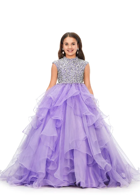 Big Savings Ashley Lauren Kids 8180 Girls High Neckline Ball Gown with Organza Ruffle Pageant Skirt