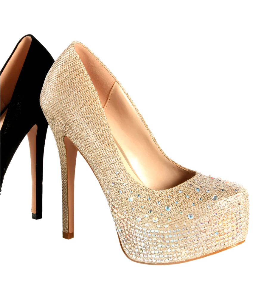 Buy More, Save More Sweeties DELORES 4 inch  size 5 1/2 platform heel formal shoe crystal shimmer evening wear