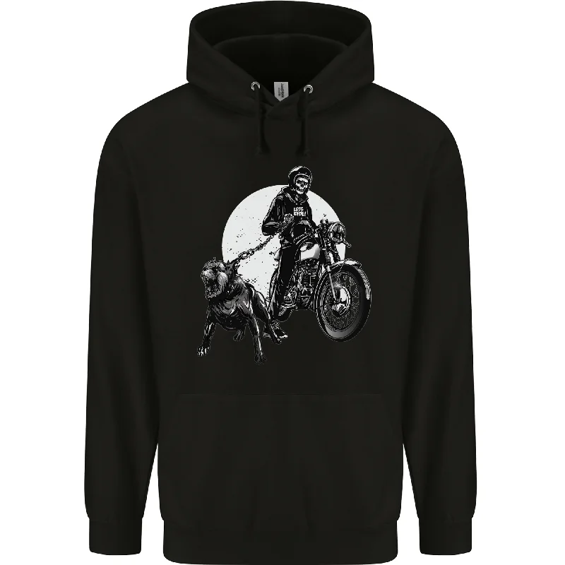 Quick Sale Skull Biker With Staffy Dog Motorbike Motorcycle Mens 80% Cotton Hoodie