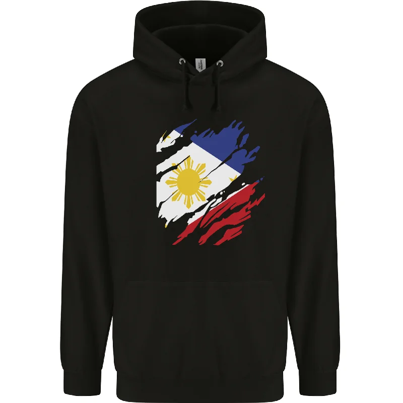 Hurry In Torn Philippines Flag Pilipino Day Football Mens 80% Cotton Hoodie