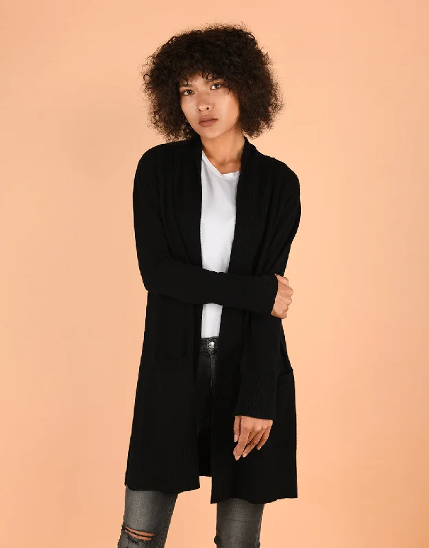 New Deals Sash Wrap Coatigan with Pockets in Black