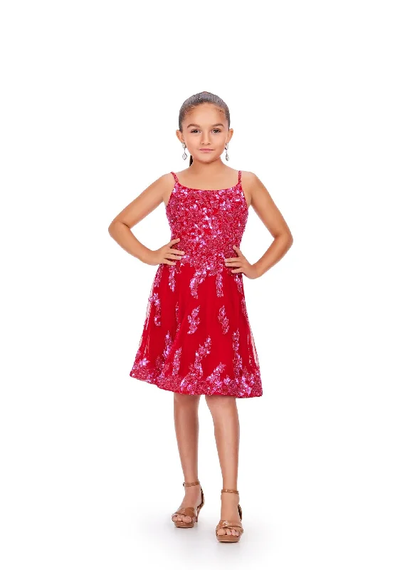 Today Only Ashley Lauren Kids 8228 Fully Beaded A-Line Open Cross Back Spaghetti Strap Lace Cocktail Dress